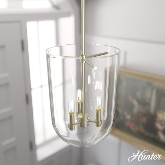 Hunter - Sacha 3-light Alturas Gold, Medium Size Pendant Light, Dimmable, Modern Style, Urn Shaped, for Bedrooms, Dining, Living Rooms - 19385