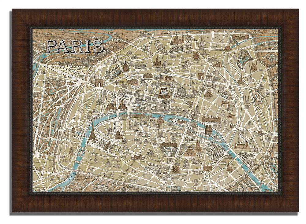 "Monuments of Paris Map" Print Wall Art (63 in. W x 44 in. H (18 lbs