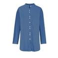 thumbnail image 4 of Linen T Shirts Ladies Button Front Tops for Women Elegant Office Oversized Blouse Tops Side Split Lapel Long Sleeve Casual Tunic Tops Shirts Plain Oversized Tee Shirts Work, 4 of 6