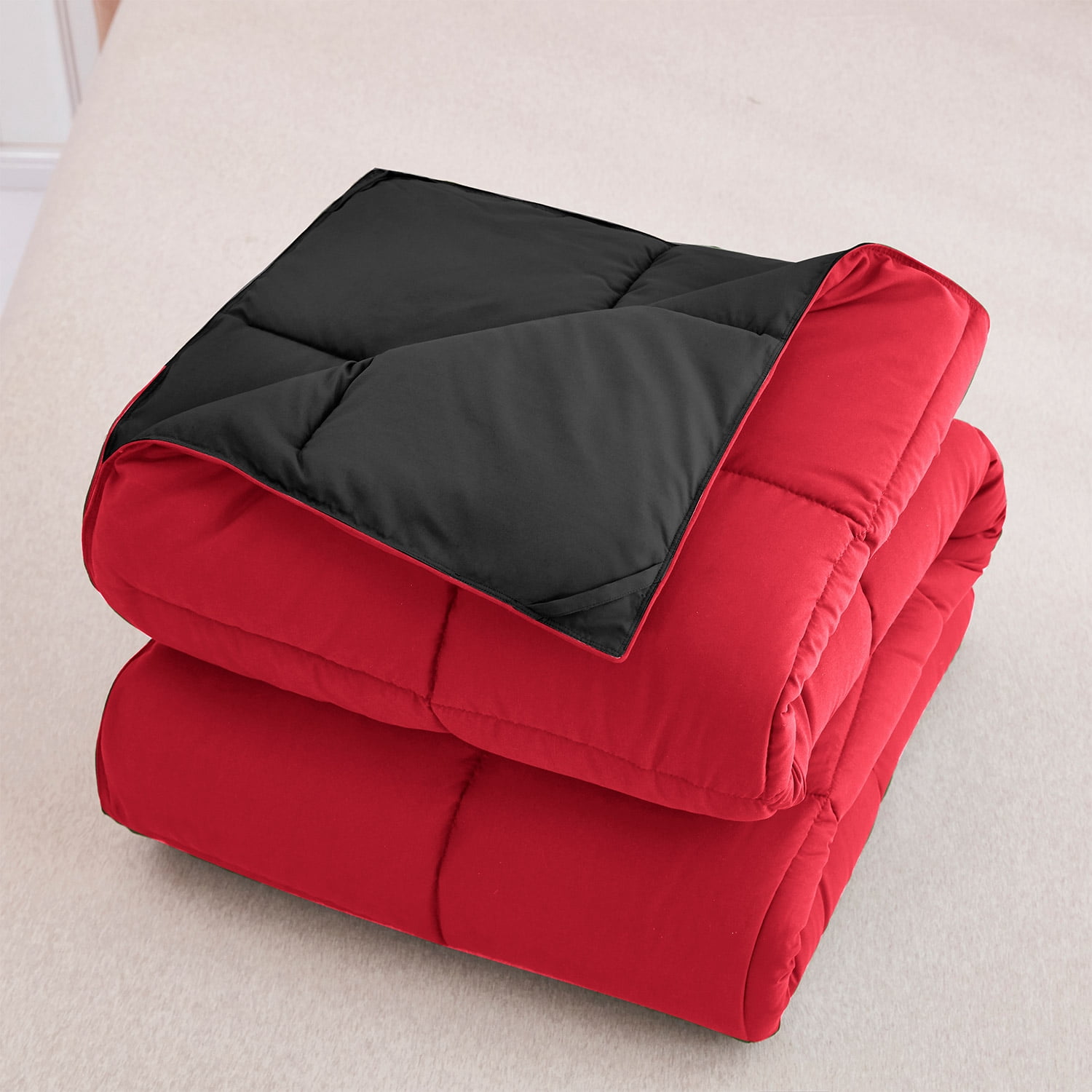 EvJk 3-Piece Queen Comforter Set – Red/ Black Reversible All Season Bedding