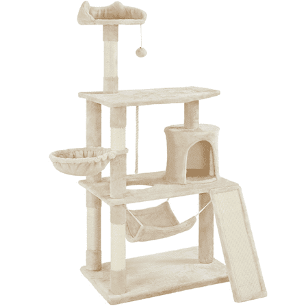 SMILE MART Cat Tree with Condo and Scratching Post Tower, Beige, 61"