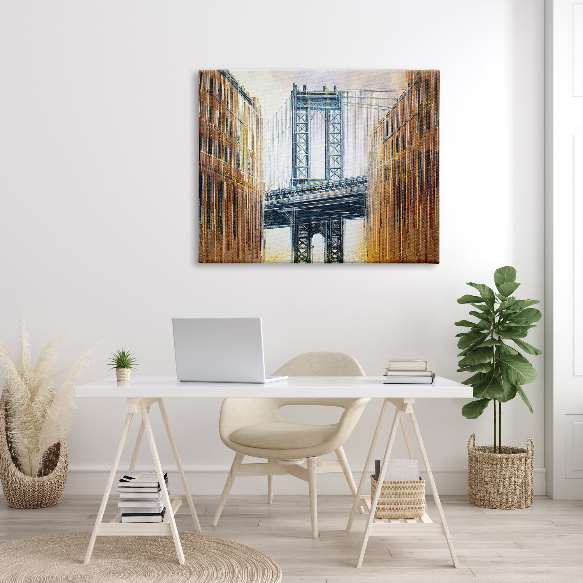 Stupell Industries Modern Urban Bridge Travel & Places Painting Gallery Wrapped Canvas Print Wall Art, 48 x 36