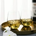 thumbnail image 2 of Stemless Wine Glasses w/ Hammered Brass Metal Bottoms, Cocktail Glass, Set of 4, 2 of 6
