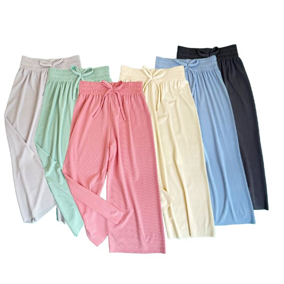 YTDSCS 3-14T Kids Girl's Leg Pants Teen Girl's Trousers Waist Belted Wide Leg Pants Casual Elastic Pants Anti-Mosquito Pants