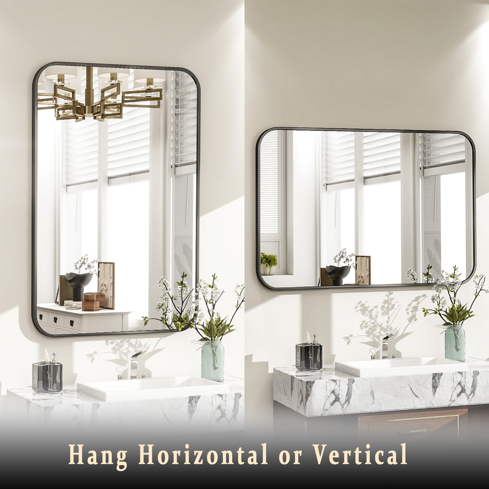 Beautypeak 24" x 36" Rectangular Wall Mirror, Black photo 3