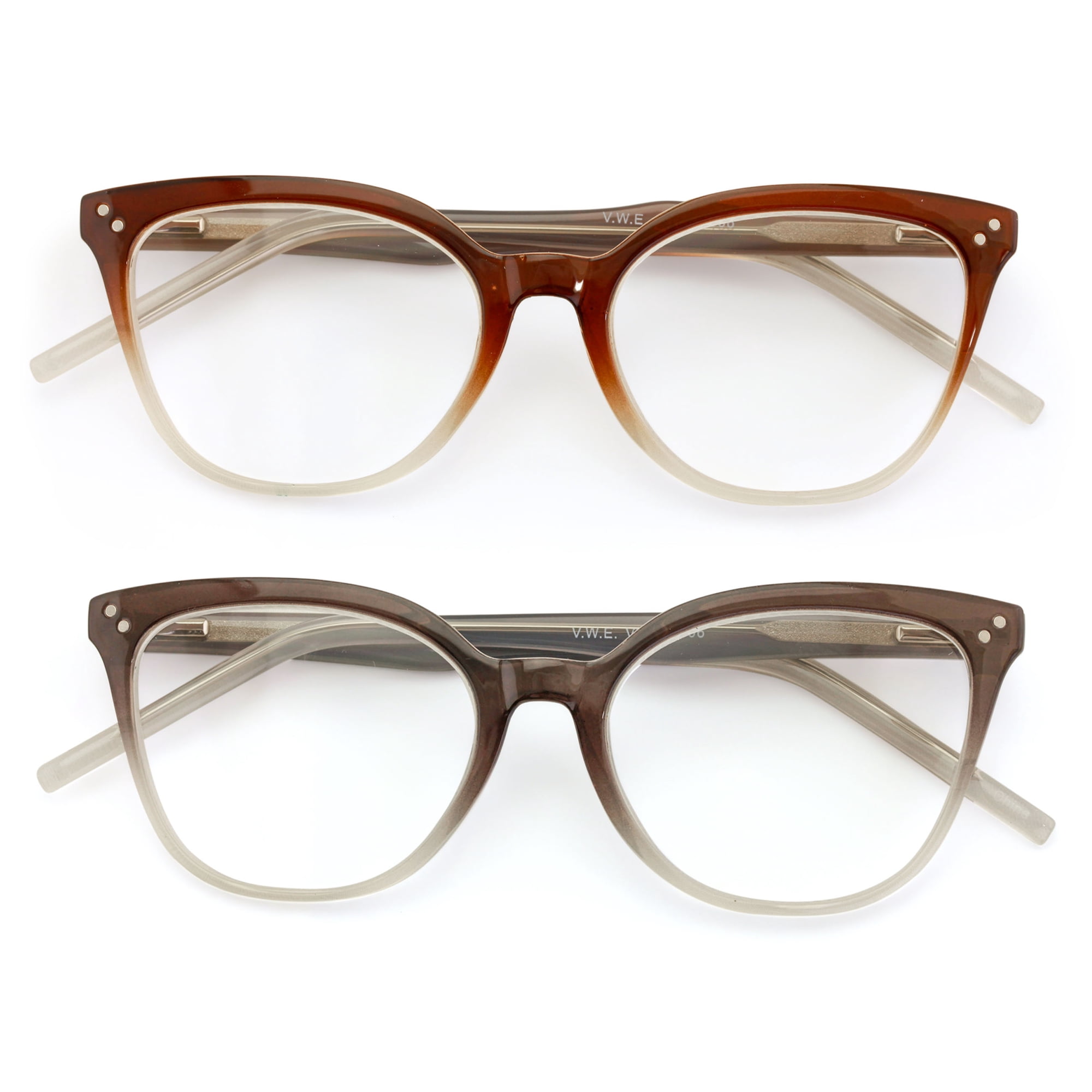 2 Pairs Women Cateye 2 Tone Optical Frame Reading Glasses - Fashion Clear Lens Reader ZT106 +2.00