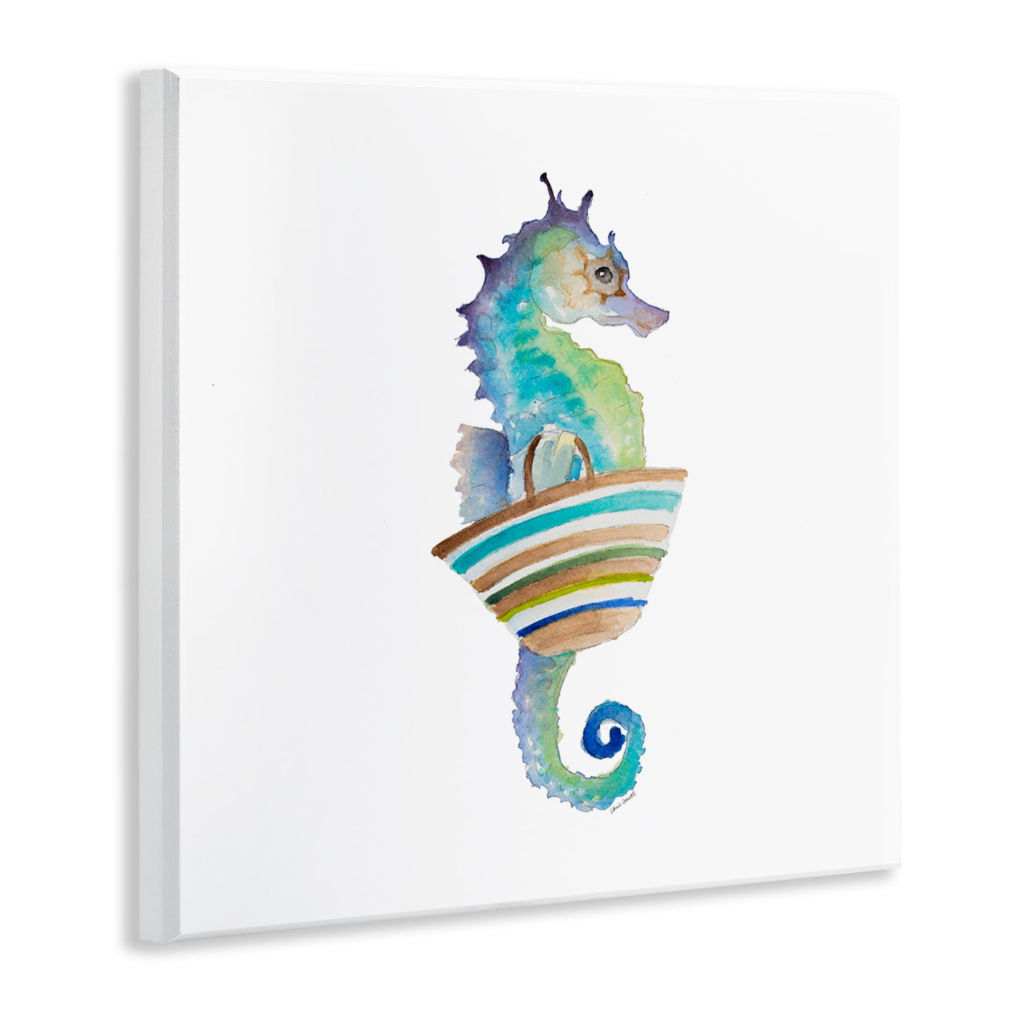 Stupell Industries Summer Ready Seahorse Novelty Painting Unframed Art Print Wall Art, 12 x 12