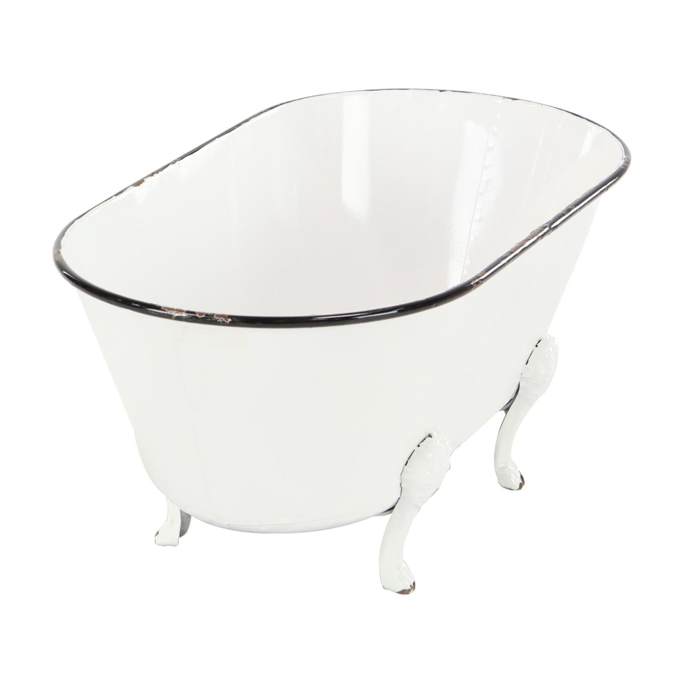 DecMode White Metal Bathtub Indoor Outdoor Planter with Scrolled Feet, 20" x 11" x 9"