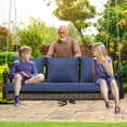 thumbnail image 7 of ZZW 3-Person Wicker Porch Swing Chair Heavy Duty 900 LBS w/Cup-Holder & Steel Chains for Deck & Backyard & Garden (Brown/Blue), 7 of 7