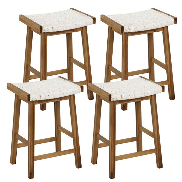 Gymax Set of 4 Saddle Bar Stools 25.5'' Counter Height Dining Stools w/ Seaweed Woven Seat