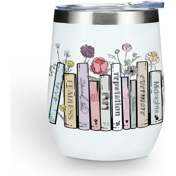 Inspired Tumbler Book Decor Book Lovers Gifts Bookish Coffee Music Lover Gift for Women Mom Girls Sister Friendship Birthday Christmas 12 oz Wine Tumbler Stainless Steel Coffee Thermos with Lid
