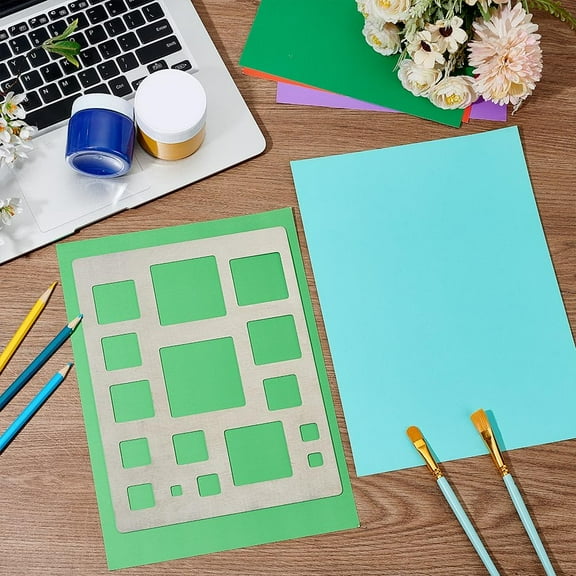 Square Template 304 Stainless Steel Drafting Stencil Metal Stencil Sheet for Painting Geometric Drawing Template for Artist Graphic Crafter Scrapbooking Journaling Calendar 7.5x10 Inch