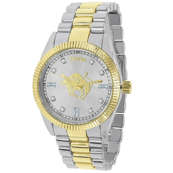 Mens 18K 2 Tone Gold Finish Taurus Bull Zodiac Sign Astrology Metal Band Custom Watch