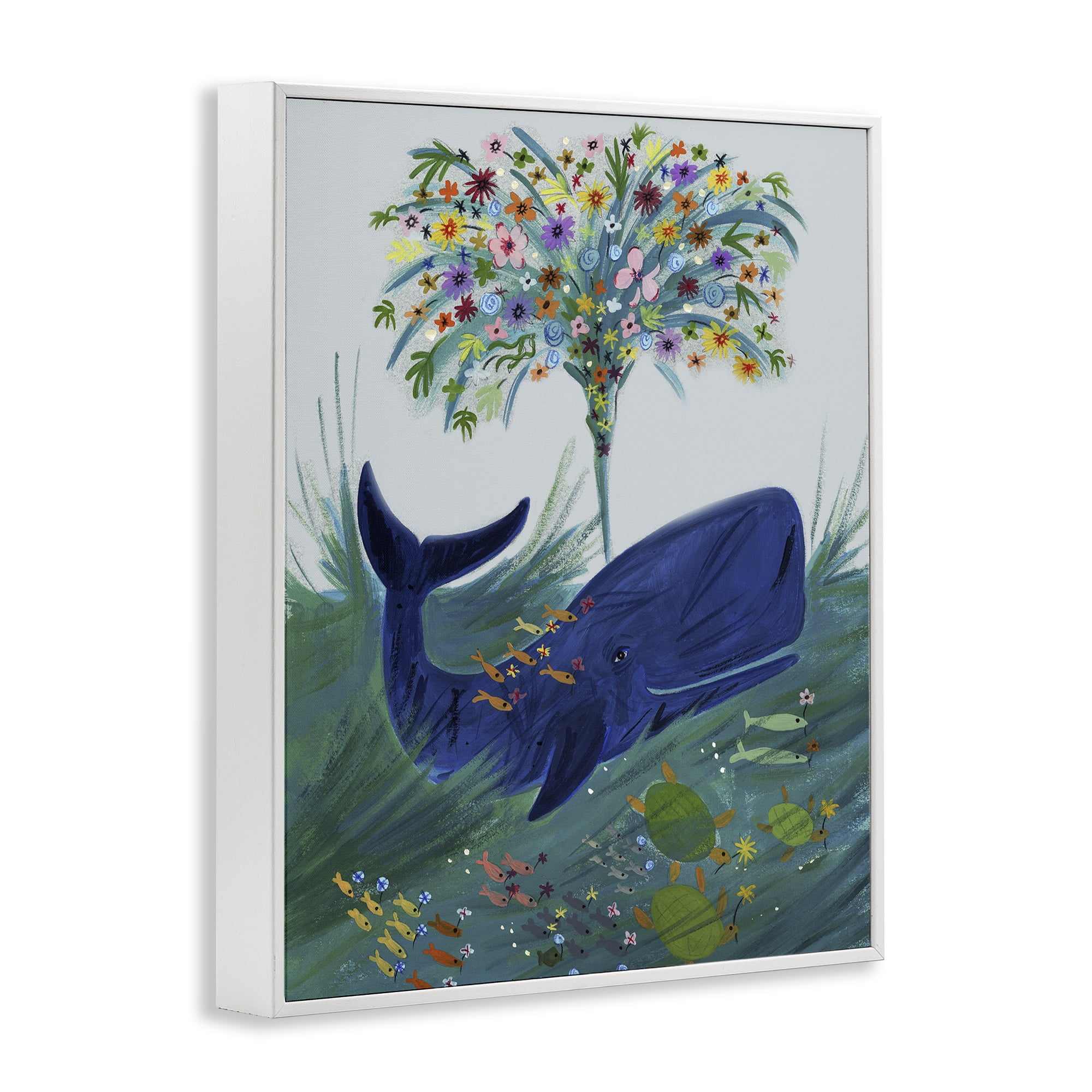 Stupell Industries A Flowery Whale White Framed Giclee Art, design by Kay Widdowson