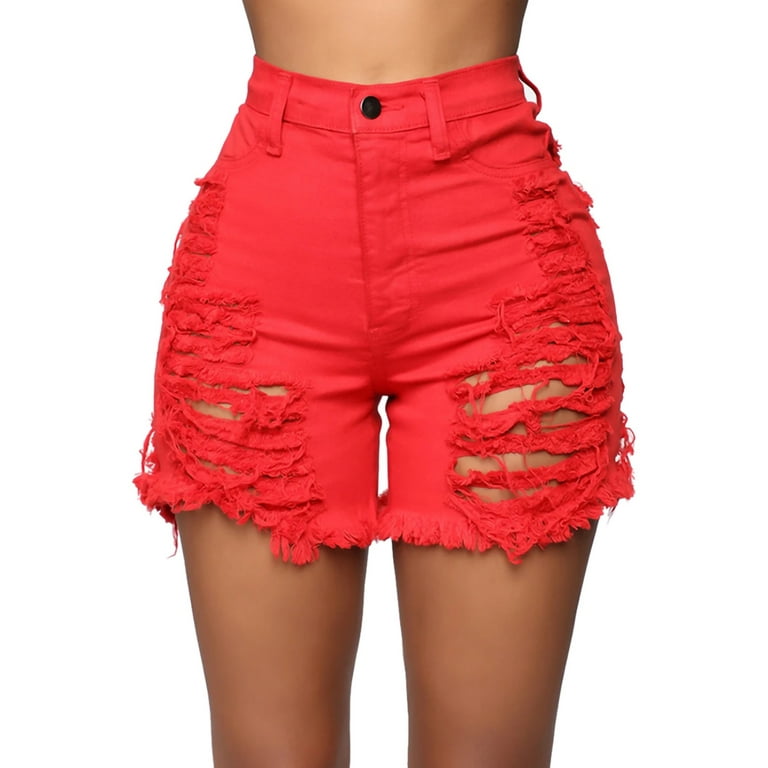 Ladies red denim clearance shorts