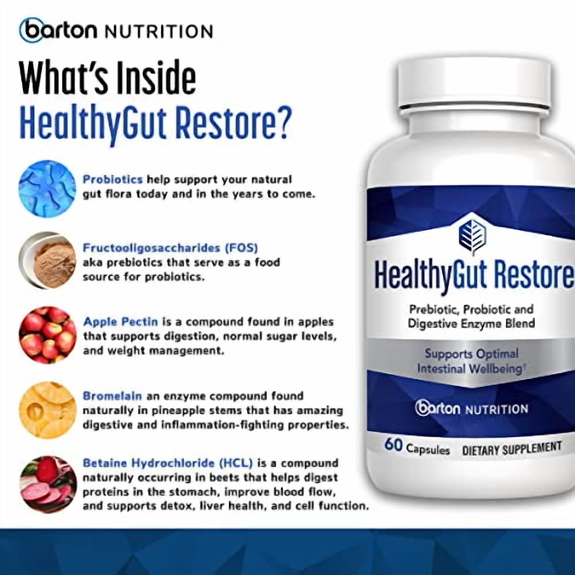 HealthyGutSupport+ - Gut Health and Immunity Support with Prebiotics, Probiotics and Digestive Enzymes for Digestion and Absorption - 60 Doctor-Formulated Stomach Health Capsules