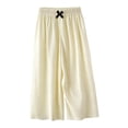 thumbnail image 2 of Girl's Wide Leg Cotton Trousers Elastic High Waist Casual Palazzo Pants Cute Bow Summer Vacation Outfits Comfy Travel Bottoms, 2 of 5