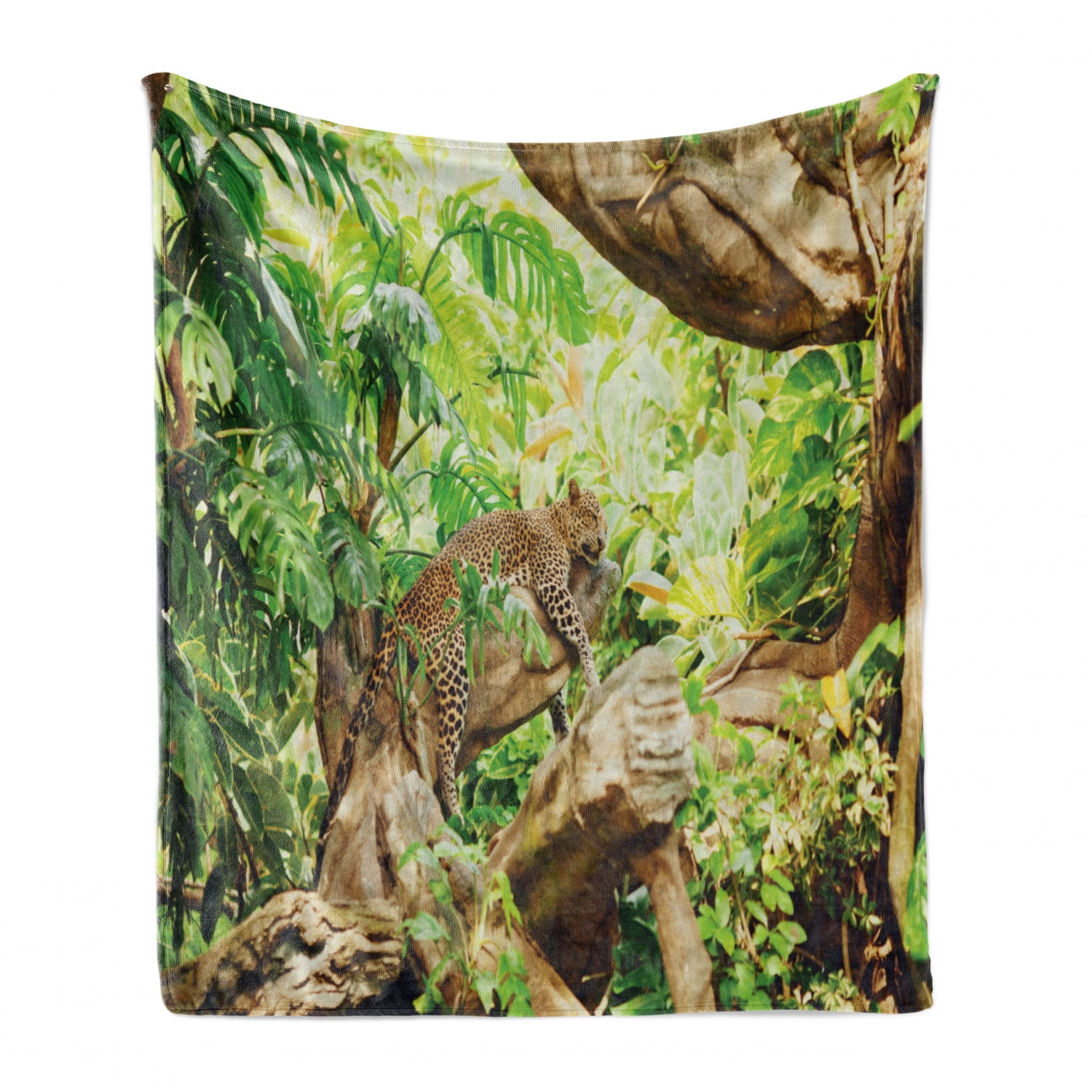 60 x 80 Hand Drawn Tropic Exotic Palm Leaves Foliage Safari Leopard Forest Animals Pattern Multicolor Cozy Plush for Indoor and Outdoor Use Ambesonne Jungle Soft Flannel Fleece Throw Blanket 