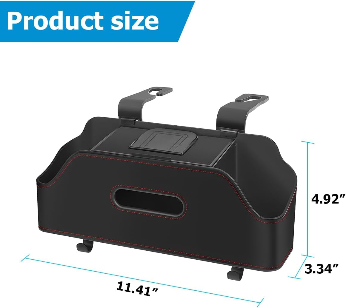 Car Headrest Backseat Organizer with Cup Holder, Multi-Functional Vehicle Seat Back Hanging Storage Box with Hooks, Auto Drink Snack Phone Tray Travel Accessories for Kids Adults (Black)