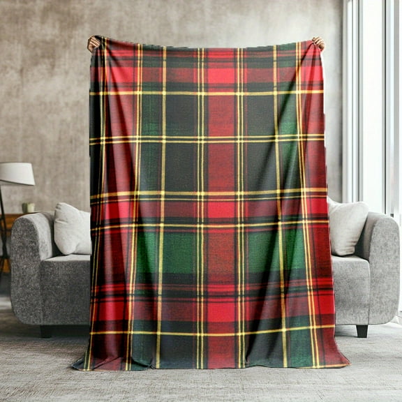 1pc Red Plaid Printed Blanket, Comfortable and Soft Flannel Bedspread Throw, Ultimate Cozy for Home Use, Office Naps, Camping, Travel, Home Decor, and Holiday
