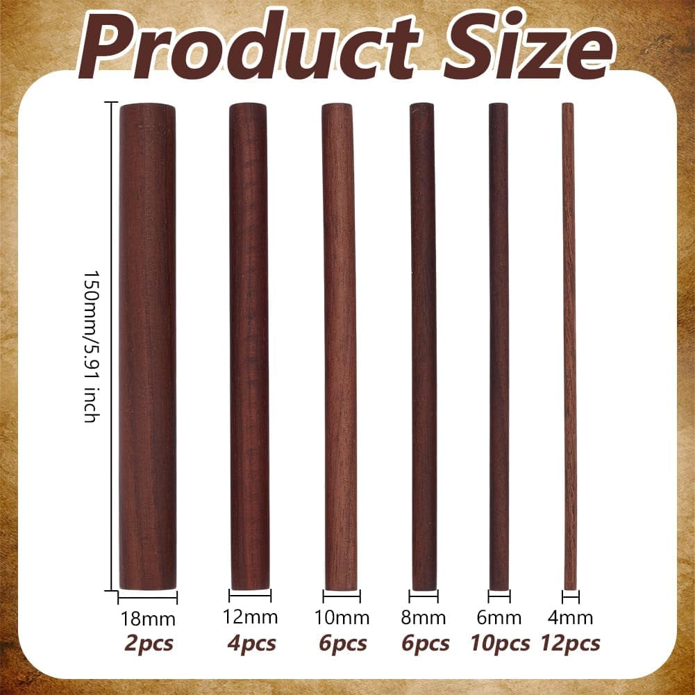 30Pcs Walnut Wooden Dowel Rods 6 Inch Long Walnut Wood Round Rods 6mm Brown Wooden Dowel Sticks for Crafts Unfinished Wood Round Sticks
