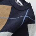 thumbnail image 5 of Sweater for Women Diamond Grid Vintage Patchwork Knitted Long Sleeve Lightweight Sweaters Khaki, 5 of 9