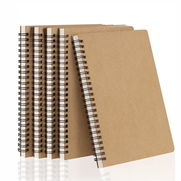 5 Pack A5 Spiral Notebooks, College Ruled Journal with Thick Paper, Kraft Brown Covers for Work & Notes
