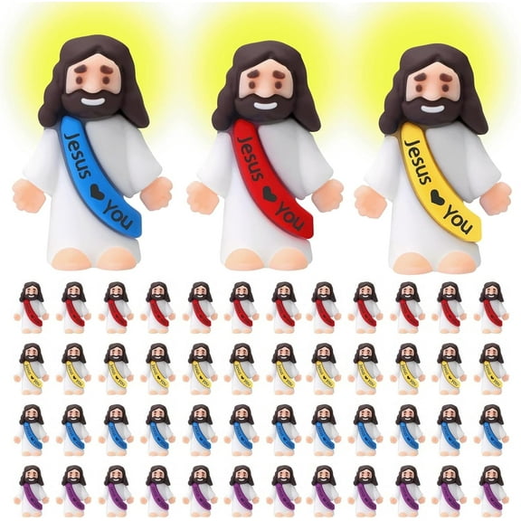 QHUDLV 50 PCS Little Jesus Figures Easter Religious Toys, Mini Tiny Pocket Figurines in Bulk, Jesus Loves You Christ Toys, School Religious Party Favors Gift for Easter Egg Stuffers (50)