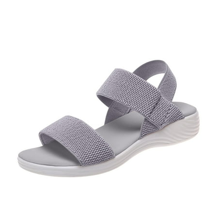 CHOII 50% off Clearance Women s Summer Casual Thick Sole Flat Heel Fish Mouth Elastic Large Size Sandals Women s Shoes Casual Shoes Cushionaire Sandals Summer Sandals for Women 2024 Gray/8.5