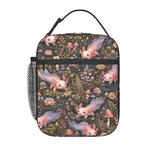 Cute Axolotl Pond Lunch Bag Reusable Thermal Lunch Box with Handle for Women and Men