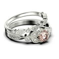 thumbnail image 2 of Unique Boho & hippie 2.00 Carat Round Cut Morganite And Diamond Moissanite Engagement Ring, Wedding Ring in 10k Solid White Gold, Leaf Ring, Promise Ring, Anniversary Gift, Bridal Set, Matching Band, 2 of 3