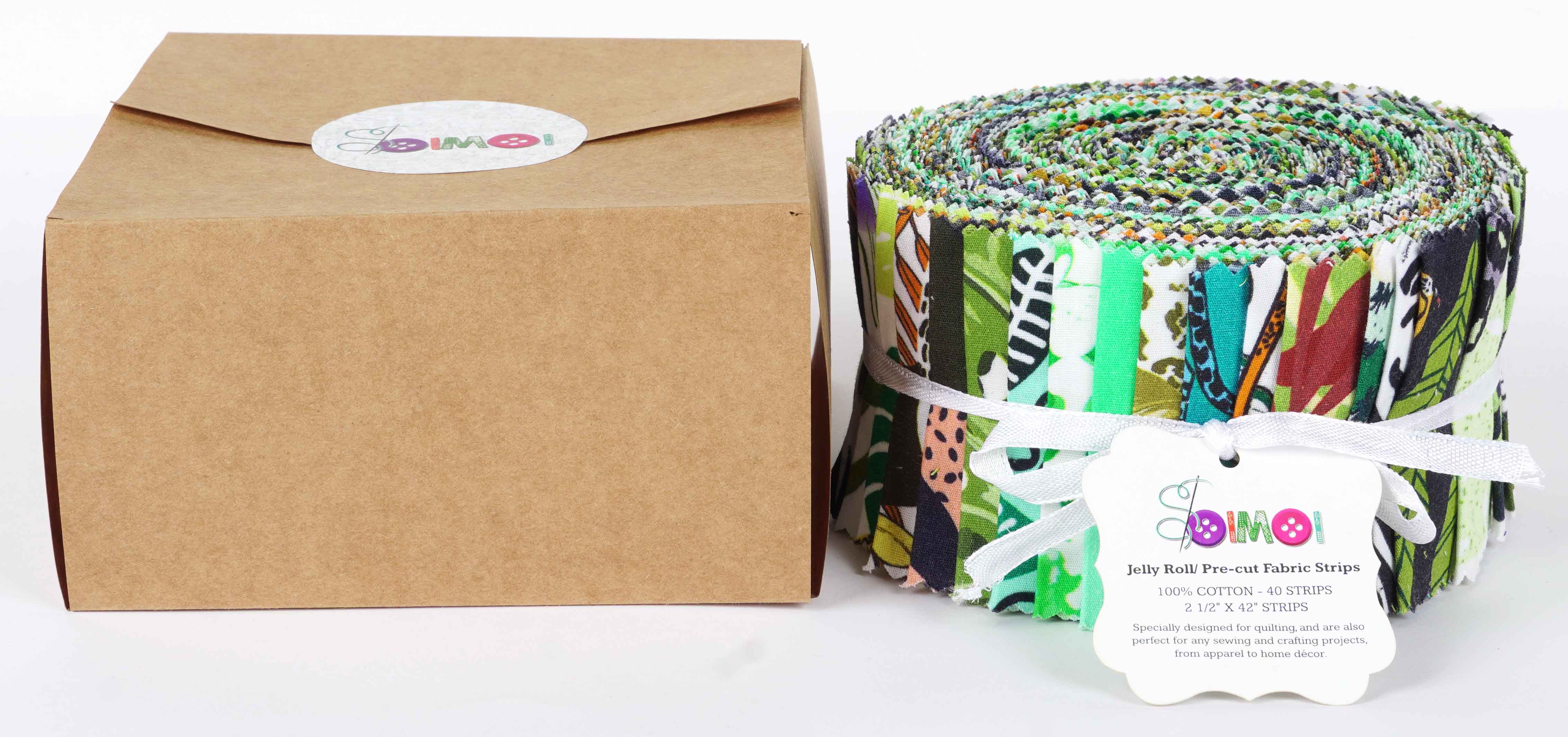Soimoi 40Pcs Tropical Print Cotton Precut Fabrics For Quilting Craft Strips 2.5 inches Jelly Roll - Black & Green