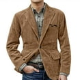 thumbnail image 2 of Mens Casual Corduroy Blazer 2025 Vintage Slim Fit 3 Button Plaid Sport Coat Long Sleeve Suit Jacket Light Brown M, 2 of 5