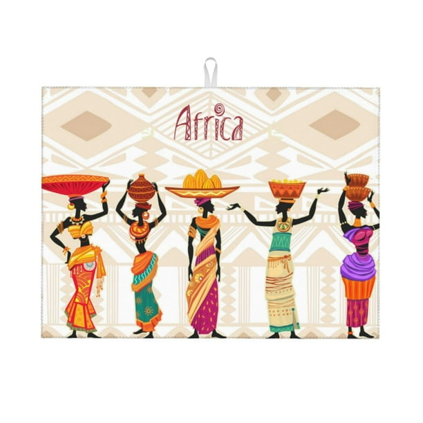 Balery Black African Woman Alfombrilla de Secado para Cocina, 18x24 Pulgadas, Súper Absorbente para Platos y Encimeras