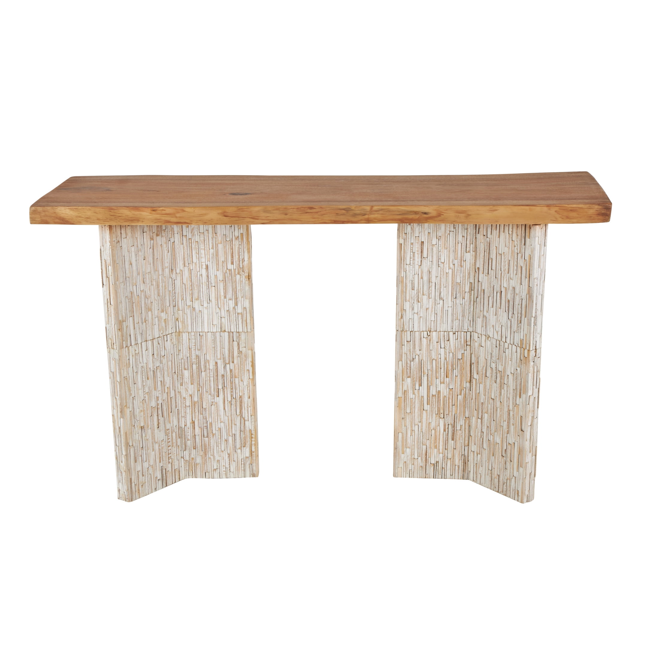 DecMode 56" x 31" Brown Teak Wood Handmade Rectangular Console Table with Envi Slat Legs, 1-Piece