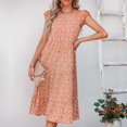 thumbnail image 1 of Vestido De Manga Con Volantes, Elegante Vestido Con Dobladillo Suelto Y Estampado Floral De Poliéster Para Fiestas De Vacaciones Para Ir De Compras ANGGREK JE1711, 1 of 6