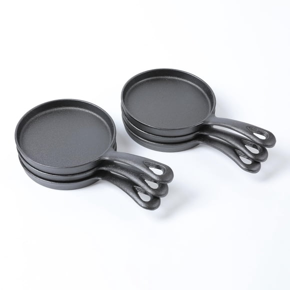 HAWOK Mini plancha redonda de hierro fundido, sartén para crepé de 5 pulgadas, sartén pre-sazonada, juego de 6