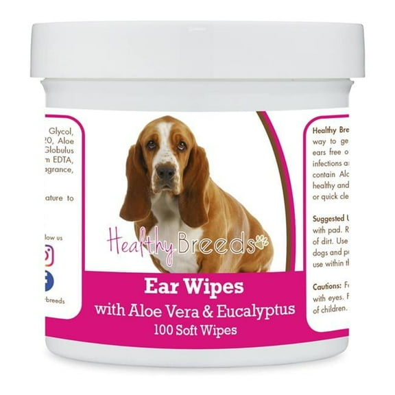 Healthy Breeds 192959822977 Basset Hound Ear Cleaning Wipes with Aloe & Eucalyptus for Dogs - 100 Count