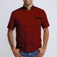thumbnail image 5 of Men's Casual Chef Suit, Solid Color Short Sleeve Professional Kitchen Uniform for Restaurant Hotel Chefs Comfortable Stylish Wear,Deep Red M, 5 of 5