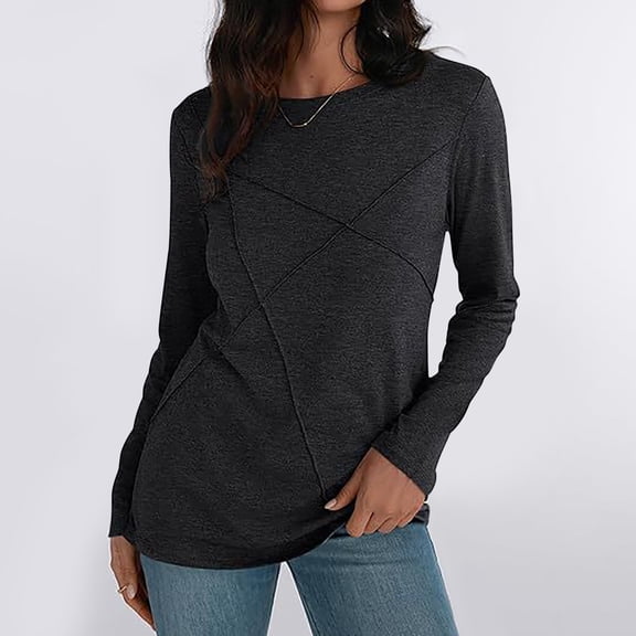 Women's Crew Neck Sweatshirt Long Sleeve Pullover Cotton Casual Solid Top Fall Winter
