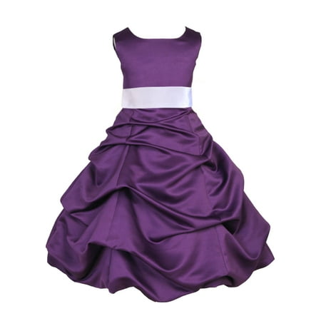 Ekidsbridal Formal Pick-up Satin Purple Flower Girl Dress Junior Bridesmaid Wedding Pageant Toddler Recital Easter Holiday Communion Birthday Girls Clothing Baptism Special Occasions