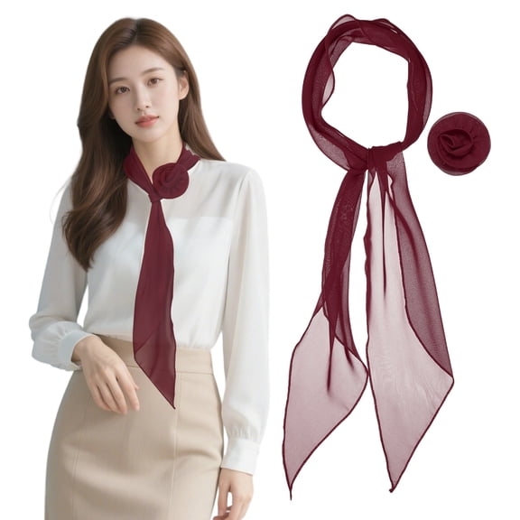 Uxcell Chiffon Scarf for Women, Long Neck Scarf with Detachable Rose Flower Light Soft  - 47 Inch & Wine