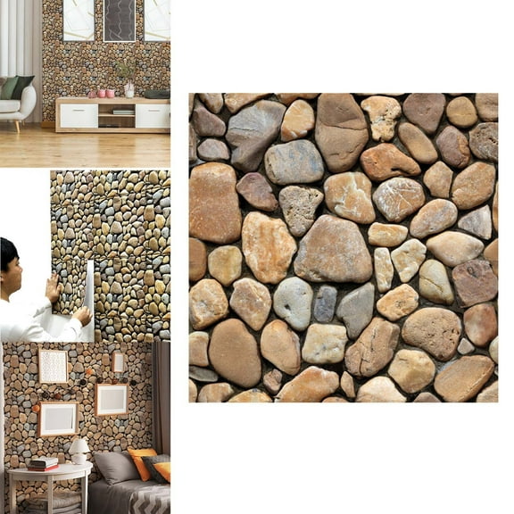 Tyeign 3D Stone Pebble Wall Sticker Panels, 12X12 Inch Self-Adhesive Waterproof Tile for Kitchen Bathroom Tv Background, Diy Foam Brick Wallpaper to Cover Small Spaces, 1X Wall Sticker