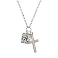 thumbnail image 2 of Delight Jewelry Silvertone Pebble Border Initial - R Be Strong and Courageous Engraved Cross Zoey Necklace, 28", 2 of 4