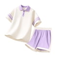 thumbnail image 1 of CHUMUD Garçons Filles Uniforme de Rentrée Chemise de Golf pour Enfants et Ensemble de Shorts 2 Pcs Tenue d'Été à Blocs de Couleur Décontractée 4-16 Ans, 1 of 7