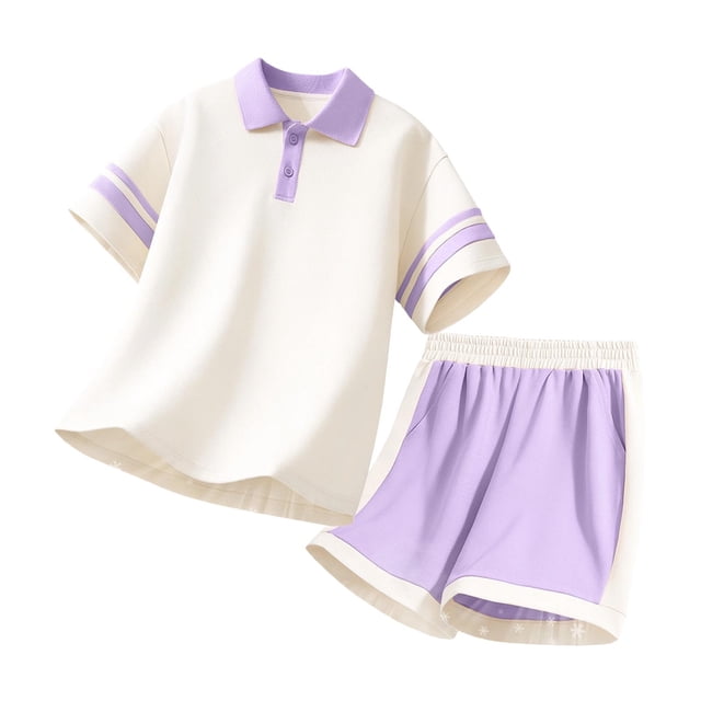 CHUMUD Garçons Filles Uniforme de Rentrée Chemise de Golf pour Enfants et Ensemble de Shorts 2 Pcs Tenue d'Été à Blocs de Couleur Décontractée 4-16 Ans