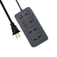 thumbnail image 1 of Graflsoa Black Frosted USB Power Strip with 6 AC Outlets, 3 USB Ports, 1 Type-C, 1.8m Cord, Surge Protector, On/Off Switch, Safety Features, Compact Design, 1 of 7