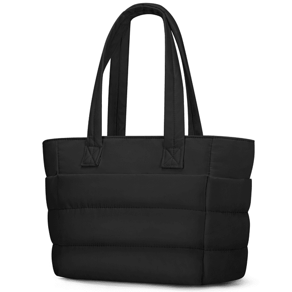 DAKOMM Puffer Tote Bag for Women, Large Capacity Tote Bag with Compartments & Multi-Pockets, Lightweight Quilted Shoulder Bag with Zipper Closure for Travel, Work, Gym, Shop(Black)