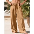 thumbnail image 4 of Men’s Linen Wide Leg Pants Elastic Waist Drawstring | Lightweight Breathable, Loose Fit Full Length Trousers, Big and Tall, Casual Summer Beach Daily Wear, XL, 4 of 7