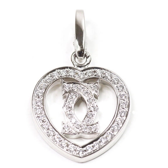 Pre-Owned Cartier 2C Heart Diamond Pendant Top 750WG 18KWG Charm Finished (Good)